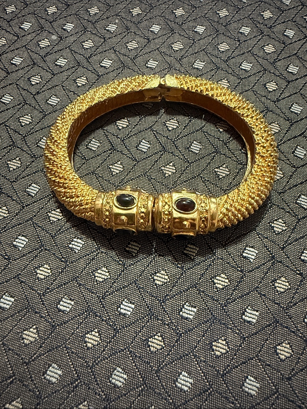 St. John Collection Gold-Tone Textured Hinged Bangle with Black Cabochons